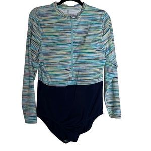 NEW! Lands' End One Piece Bathing Suit 18W Long Sleeve Rash Guard Sun Protection